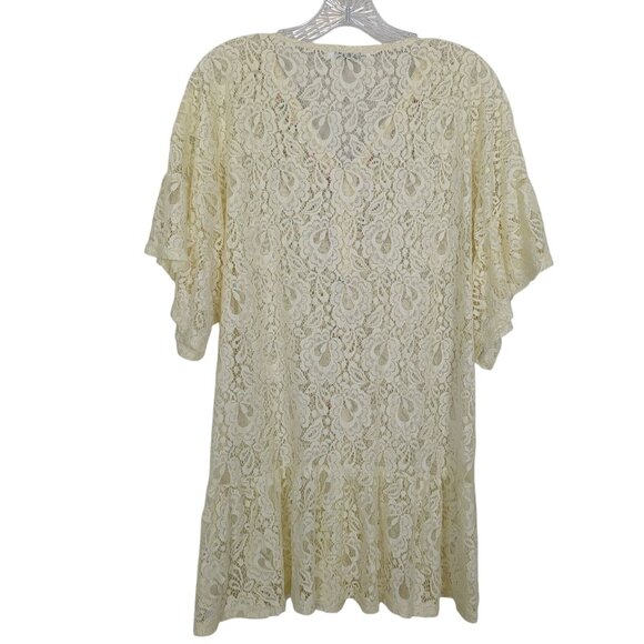 Arty Blush‎ Lace Boho Tunic Flutter ruffle short sleeve Beige Bohemian Gypsy S/M - Picture 2 of 14